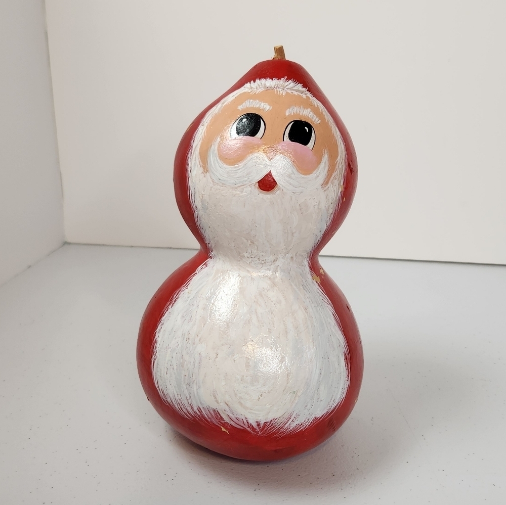 Santa Claus Hand Painted Gourd Folk Art Christmas Decoration Vintage Handmade
